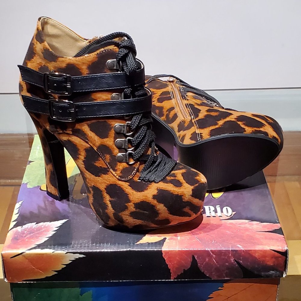 Suede leopard print ankle boots